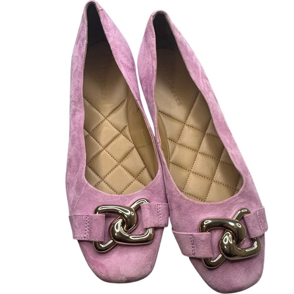 Aerosoles Pink Suede East Side Loafer Flats Gold Chain Link